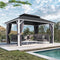 PURPLE LEAF Patio Hardtop Gazebo for Outdoor Grey Galvanized Steel Double Roof White Aluminum Poles with Curtains and Netting
