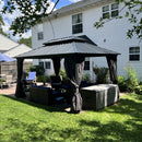 PURPLE LEAF Grey Hardtop Gazebo with Heavy Duty Galvanized Steel Double Roof with Netting and Curtains