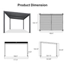 PURPLE LEAF Caesar Hardtop Louvered Pergola, Slanted Roof Outdoor Aluminum Patio Pergola with Adjustable Rainproof Roof, Heavy-Duty Lean to Gazebo for Patios Backyard Deck, Gray