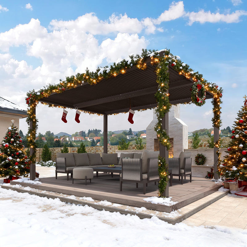 PURPLE LEAF Athena Outdoor Louvered Pergola Adjustable Metal Roof Bronze Hardtop Gazebo Patio Pavilion