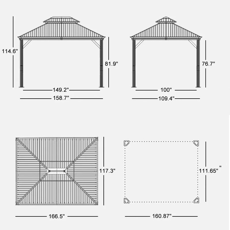 PURPLE LEAF Patio Gazebo for Backyard Grey Hardtop Galvanized Steel Roof Awning String Lights-milky