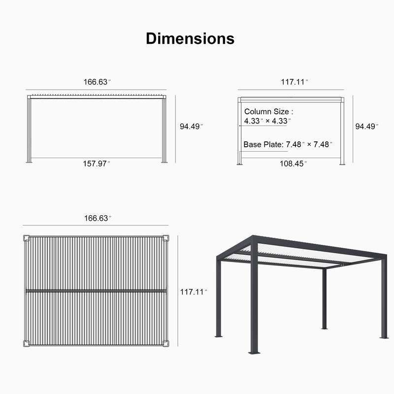 PURPLE LEAF Louvered Pergola Modern Grey Pergola with White Roof for Deck Backyard Garden