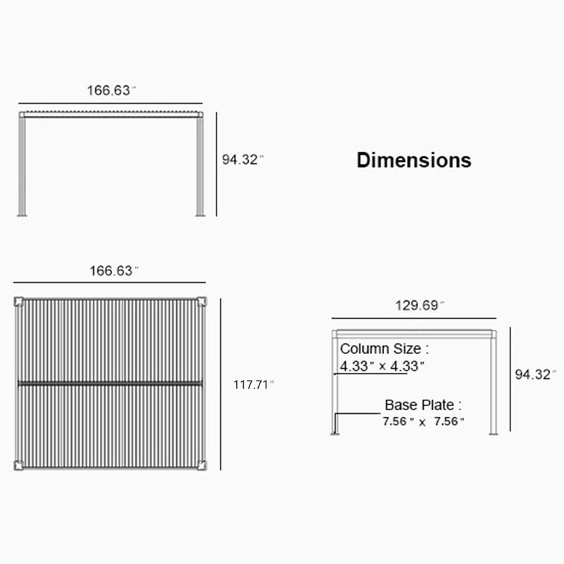 PURPLE LEAF Louvered Pergola Grey Outdoor Aluminum Pergola with Roller Blind Adjustable Gazebo Rainproof for Patio Deck Garden