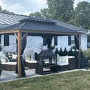 PURPLE LEAF Hardtop Gazebo for Patio Wood Grain Galvanized Steel Frame Awning with Netting