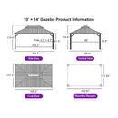 PURPLE LEAF Hardtop Gazebo for Patio Wood Grain Galvanized Steel Frame Awning with String Lights-clear