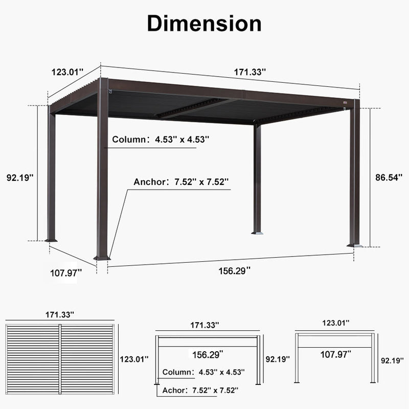 PURPLE LEAF Louvered Pergola Outdoor Adjustable Roof Modern Patio Aluminum Pergola for Deck Backyard Garden Hardtop Gazebo Bronze