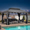 PURPLE LEAF Patio Gazebo for Pool Light Grey Hardtop Galvanized Steel Roof with String Lights-milky