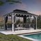 PURPLE LEAF Patio Hardtop Gazebo for Outdoor Grey Galvanized Steel Double Roof White Aluminum Poles with Curtains and String Lights-milky
