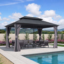 PURPLE LEAF Grey Hardtop Gazebo with Heavy Duty Galvanized Steel Double Roof with Reinforcement Support Rod