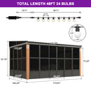 PURPLE LEAF Wall Mounted Sunroom Galvanized Steel Sloped Roof Lean-to Gazebo Aluminum Grey Frame Wood Grain Columns for Outdoor Home Extension with String Lights