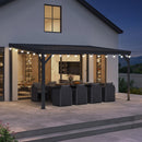 PURPLE LEAF  Outdoor Wall Mounted Hardtop Gazebo Metal Roof Patio Cover with Drainage System Outdoor Living Shelter for Backyard Lounge with Lights-milky