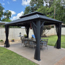 PURPLE LEAF Grey Hardtop Gazebo with Heavy Duty Galvanized Steel Double Roof with Netting and Curtains