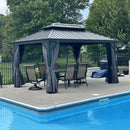 PURPLE LEAF Patio Gazebo for Backyard Grey Hardtop Galvanized Steel Roof Awning with Upgrade Curtain