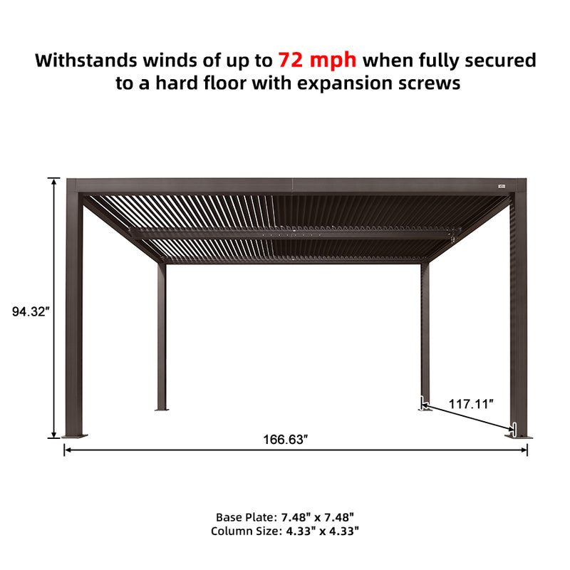 PURPLE LEAF Louvered Pergola Bronze Outdoor Aluminum Pergola with Strip Lights Adjustable Gazebo Rainproof for Patio Deck Garden