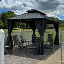 PURPLE LEAF Patio Gazebo for Backyard Grey Hardtop Galvanized Steel Roof Awning with Upgrade Curtain