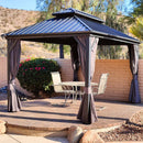 PURPLE LEAF Grey Hardtop Gazebo with Heavy Duty Galvanized Steel Double Roof with Netting and Curtains