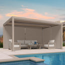 PURPLE LEAF Athena Louvered Pergola Champagne Outdoor Aluminum Pergola with Solid Color Roller Blind Adjustable Gazebo for Patio Deck Garden