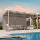 PURPLE LEAF Athena Louvered Pergola Champagne Outdoor Aluminum Pergola with Solid Color Roller Blind Adjustable Gazebo for Patio Deck Garden