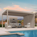 PURPLE LEAF Athena Louvered Pergola Champagne Outdoor Aluminum Pergola with Solid Color Roller Blind Adjustable Gazebo for Patio Deck Garden