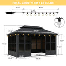 PURPLE LEAF Sunroom Hardtop Gazebo Solarium Grey Galvanized Steel Double Roof  All-Weather Aluminum Outdoor Screen House with String Lights