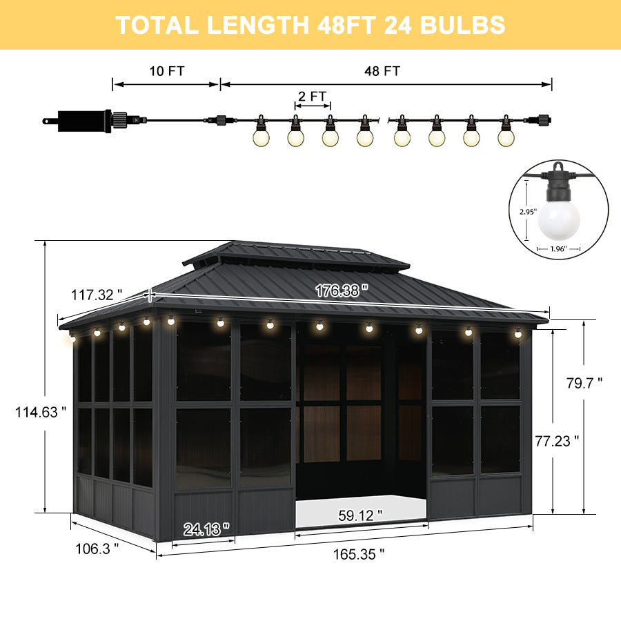 Grey Hardtop Sunroom | Aluminum Gazebo w/ Double Roof