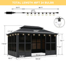 PURPLE LEAF Sunroom Hardtop Gazebo Solarium Grey Galvanized Steel Double Roof  All-Weather Aluminum Outdoor Screen House with String Lights