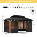 PURPLE LEAF Sunroom Hardtop Gazebo Solarium Wood Grain  Galvanized Steel Double Roof All-Weather Aluminum Outdoor Screen House with String Lights