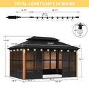 PURPLE LEAF Sunroom Hardtop Gazebo Solarium Wood Grain  Galvanized Steel Double Roof All-Weather Aluminum Outdoor Screen House with String Lights