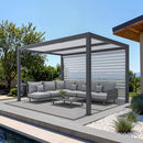 PURPLE LEAF Athena Louvered Pergola Grey Outdoor Aluminum Pergola with Roller Blinds Adjustable Gazebo Rainproof for Patio Deck Garden