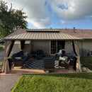 PURPLE LEAF Deck Gazebo Champagne Hardtop Metal Frame Double Roof with Curtains and Netting with Lights-milky
