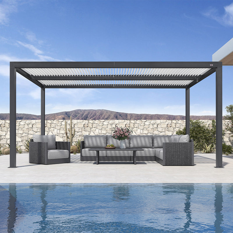 PURPLE LEAF Louvered Pergola Modern Grey Pergola with White Roof for Deck Backyard Garden