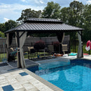 PURPLE LEAF  Outdoor Hardtop Gazebo Bronze Aluminum Frame Galvanized Steel Double Roof with Lights-clear