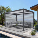 PURPLE LEAF Athena Louvered Pergola Grey Outdoor Aluminum Pergola with Roller Blinds Adjustable Gazebo Rainproof for Patio Deck Garden