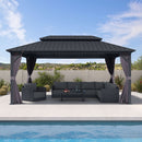 PURPLE LEAF Grey Hardtop Gazebo with Heavy Duty Galvanized Steel Double Roof with Netting and Curtains