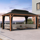 PURPLE LEAF Hardtop Gazebo for Patio Wood Grain Galvanized Steel Frame Awning with Netting