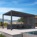 PURPLE LEAF Athena Louvered Pergola Grey Outdoor Aluminum Pergola with Solid Color Roller Blind Adjustable Gazebo for Patio Deck Garden
