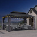 PURPLE LEAF Patio Gazebo for Backyard Grey Hardtop Galvanized Steel Roof Awning with String Lights-clear