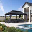PURPLE LEAF Grey Hardtop Gazebo with Heavy Duty Galvanized Steel Double Roof with Reinforcement Support Rod