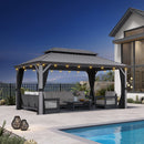 PURPLE LEAF Patio Gazebo for Pool Light Grey Hardtop Galvanized Steel Roof with String Lights-clear