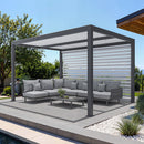 PURPLE LEAF Athena Louvered Pergola Grey Outdoor Aluminum Pergola with Roller Blinds Adjustable Gazebo Rainproof for Patio Deck Garden