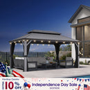 PURPLE LEAF Patio Gazebo for Pool Light Grey Hardtop Galvanized Steel Roof with String Lights-milky