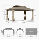 PURPLE LEAF Deck Gazebo Champagne Hardtop Metal Frame Double Roof with Curtains and Netting