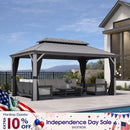 PURPLE LEAF Patio Gazebo for Pool Light Grey Hardtop Galvanized Steel Roof with Upgraded Curtains