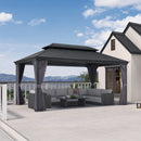 PURPLE LEAF Patio Gazebo for Backyard Grey Hardtop Galvanized Steel Roof Awning with Upgrade Curtain