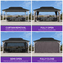 PURPLE LEAF Modern Gazebo Grey Hardtop Galvanized Steel Double Roof White Aluminum Poles with Curtains and Netting
