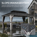 PURPLE LEAF Modern Gazebo Grey Hardtop Galvanized Steel Double Roof White Aluminum Poles with Curtains and Netting