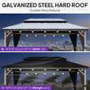 PURPLE LEAF Modern Gazebo Grey Hardtop Galvanized Steel Double Roof White Aluminum Poles with Curtains and Netting with Lights-clear