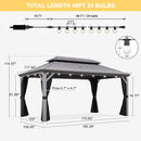 PURPLE LEAF Patio Gazebo for Pool Light Grey Hardtop Galvanized Steel Roof with String Lights-milky