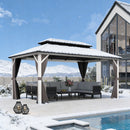 PURPLE LEAF Modern Gazebo Grey Hardtop Galvanized Steel Double Roof White Aluminum Poles with Curtains and Netting