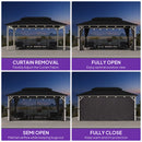 PURPLE LEAF Modern Gazebo Grey Hardtop Galvanized Steel Double Roof White Aluminum Poles with Curtains and Netting with Lights-clear
